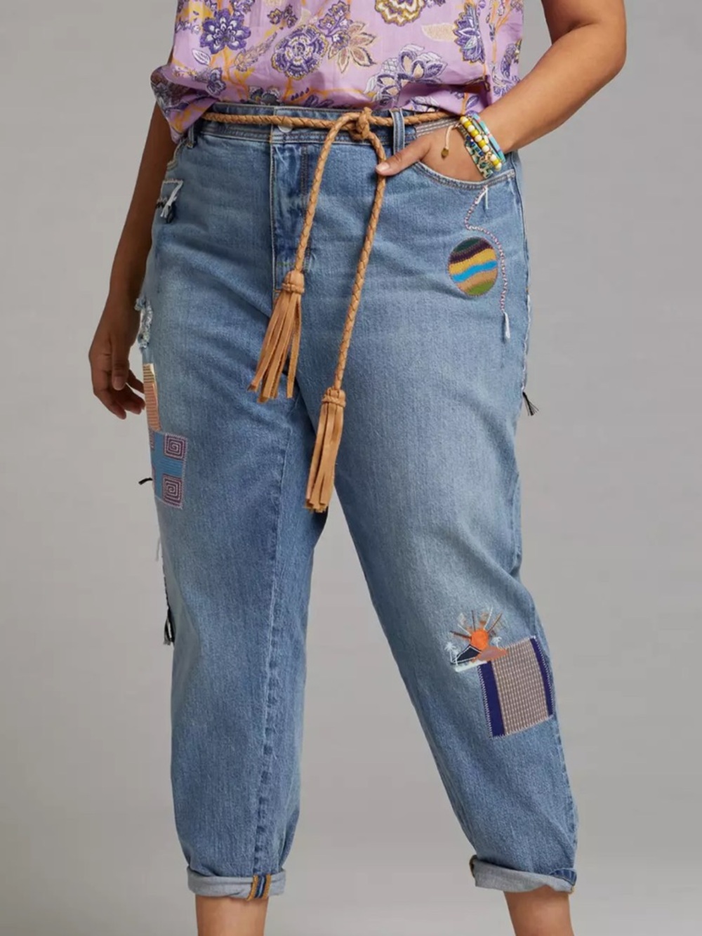 Anthropologie Pilcro The Slim Boyfriend Embroidered Patchwork Jeans - Picture 12 of 15